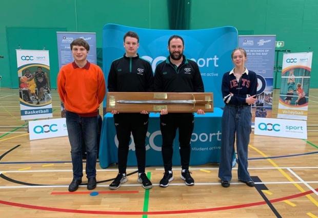 Somerset County Gazette: Alex Lewis, Tom Creed, Mike Dear, and Emily Baker at the AoC Sport National Championships in Nottingham. Picture: Strode College