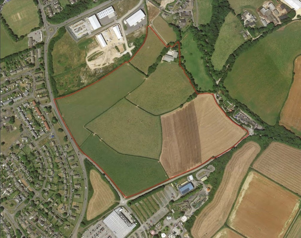 The proposed site of a development of 310 homes in Helston - the site already has outline planning permission and a reserved matters application has now been submitted to Cornwall Council
