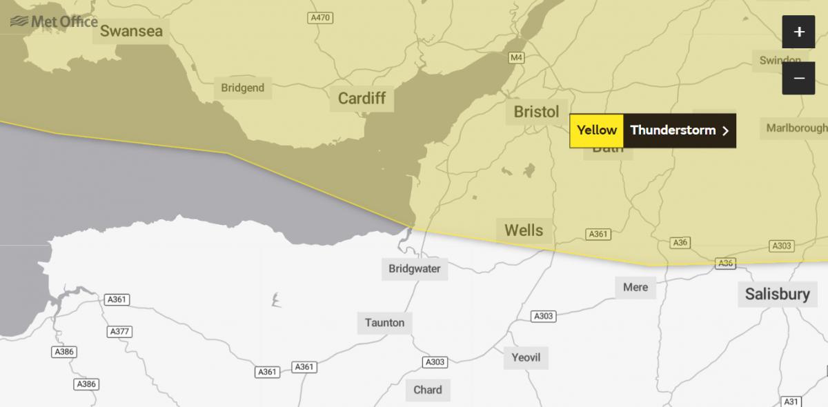 Yellow warning for thunderstorms issued by the Met Office