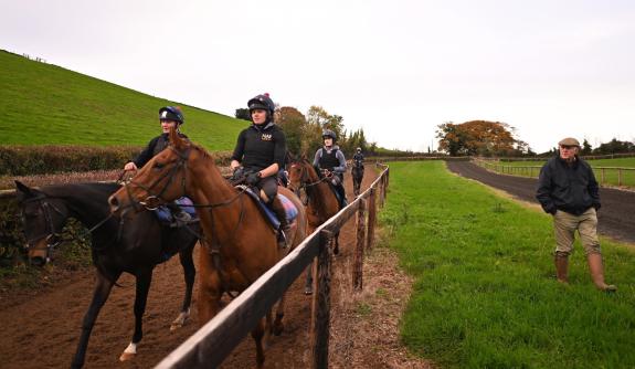 Somerset County Gazette: Philip Hobbs known at the yard as Guvnor keeping an eye on proceedings at the top of the gallops Somerset County Gazette: Philip Hobbs known at the yard as Guvnor keeping an eye on proceedings at the top of the gallops