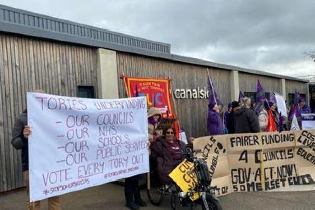 Protestors outside the meeting in Bridgwater