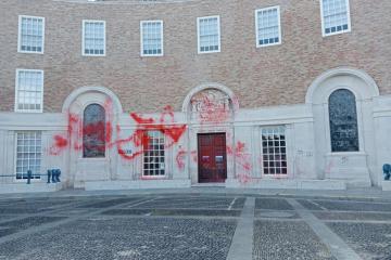 Palestine Action covers County Hall in red paint and graffiti again