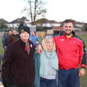 TRIBUTES: Dave 'Shakey' James (left), with with his wife Kate and son Dan