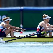 QUALIFIED: Great Britain's Helen Glover and Polly Swann in action during the Women's Pair Heat 2 at the Sea Forest Waterway on the first day of the Tokyo 2020 Olympic Games in Japan