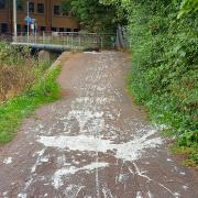 SPLAT!: The paint-covered walkway in Taunton