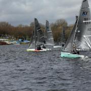 Boats racing on Wimbleball Lake