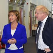 Rebecca Pow and Boris Johnson at West Monkton Primary School in November 2019.