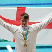 England's Brodie Williams after winning gold in the Men's 200m Backstroke - Final at Sandwell Aquatics Centre on day five of the 2022 Commonwealth Games in Birmingham. Picture date: Tuesday August 2, 2022.