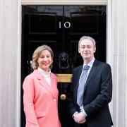Tim Lethaby and Rebecca Pow outside 10 Downing Street