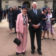 Jack Matthews and his wife Ann outside Buckingham Palace.