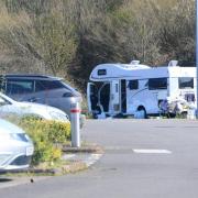 A caravan at the Park and Ride in 2023.