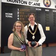 The Mayor and Mayoress with bowls.