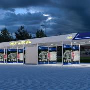 A render of what the finished car wash will look like.