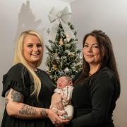 Ashley Brooke with Leanne Tighe and baby Mini. Picture: SWNS