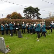 The band strikes up in tribute to Peter Wilson. Picture: West Somerset Brass Band