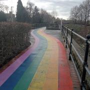 The white paint covering the Rainbow Path has been taken off