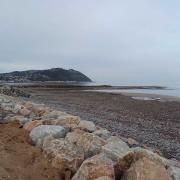 Rock armour installed on the coastal path in Minehead