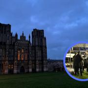 Wells Cathedral was lit from the inside as a film shoot went ahead.