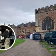 Wolf Hall filming taking place at the Bishop's Palace in Wells.