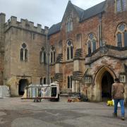 Teams worked to remove film equipment and props from the Bishop's Palace in Wells.