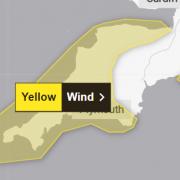 Met Office map shows the area covered by the yellow weather warning for wind.