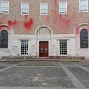 The County Hall building in Taunton was covered in graffiti recently