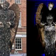 The Knife Angel sculpture in Taunton takes on a new meaning at night.