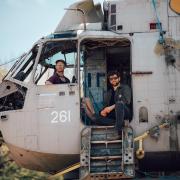 Arcadia founders Pip Rush and Bert Cole inside the Helicopter that will become The Dragonfly.