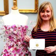 Charlotte Murrant won her first Gold at the Chelsea Flower Show in 2014 with an intricate pink floral  ‘crystal ball’ dress.