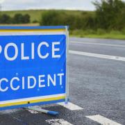 Stock image of police accident sign.