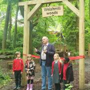 St John's First School pupils joined new Frome mayor Cllr Andy Jones to open the new play area at Welshmill Woods.