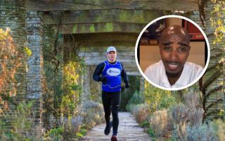 Sir Mo Farah congratulated Harvey Morris on completing 28 half-marathons in February to raise money for Mind. Picture: Dave Chadwick (main); Mo Farah, Facebook (inset)