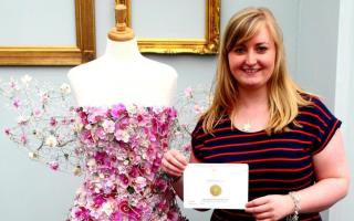 Charlotte Murrant won her first Gold at the Chelsea Flower Show in 2014 with an intricate pink floral  ‘crystal ball’ dress.