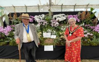 Cllr Bev Fernandes with David Nicholson, president of Taunton Flower Show