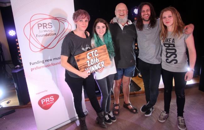 WINNERS: Last year's competition winners, She Drew The Gun, with Michael Eavis