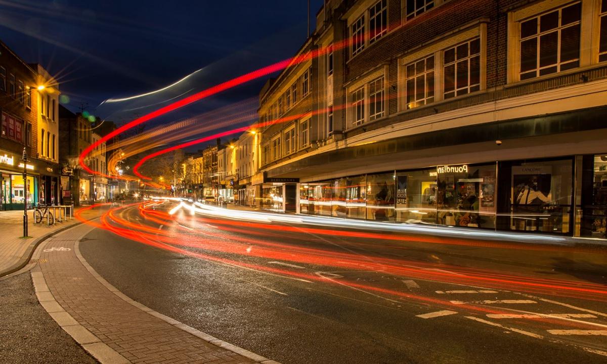 DAZZLING: Light trails in North Street, Taunton. PICTURE: Pauline Watling. PUBLISHED: April 27, 2017