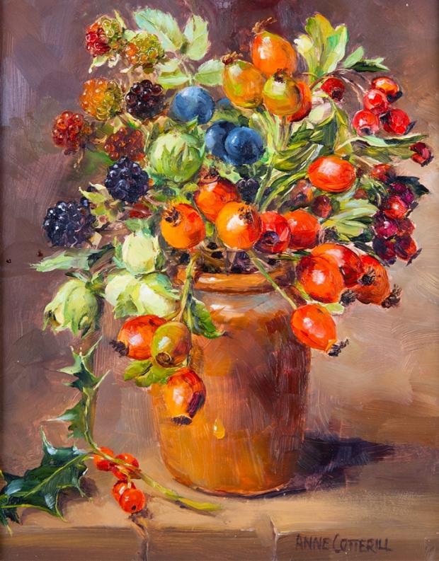 Somerset County Gazette: NET BID: This attractive still life of rose hips and berries by British artist Anne Cotterill sold for £750