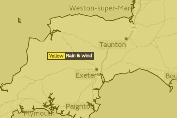DOWNPOURS: The Met Office has issued a 'yellow warning' for rain and wind which is expected between 3am and 3pm on Sunday. PICTURE: Met Office